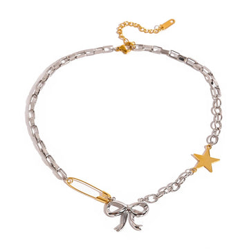Duotoned Silver Bow Necklace