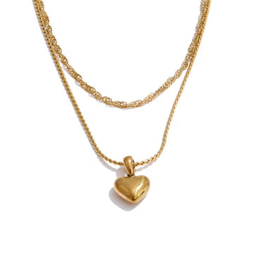 Ripple Heart Double Layer Necklace