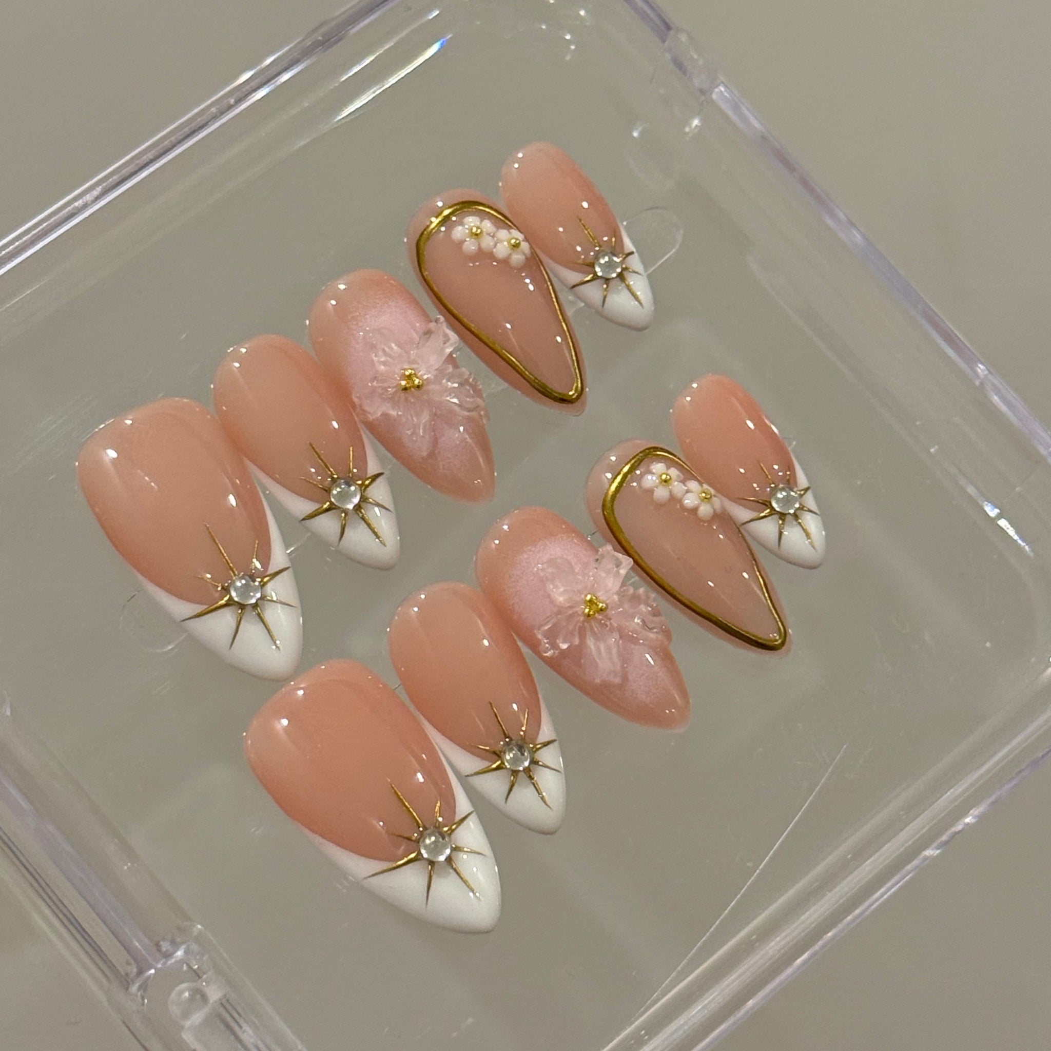 N26 Gold French Sparkle Nails Set