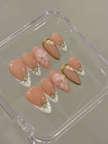 N26 Gold French Sparkle Nails Set