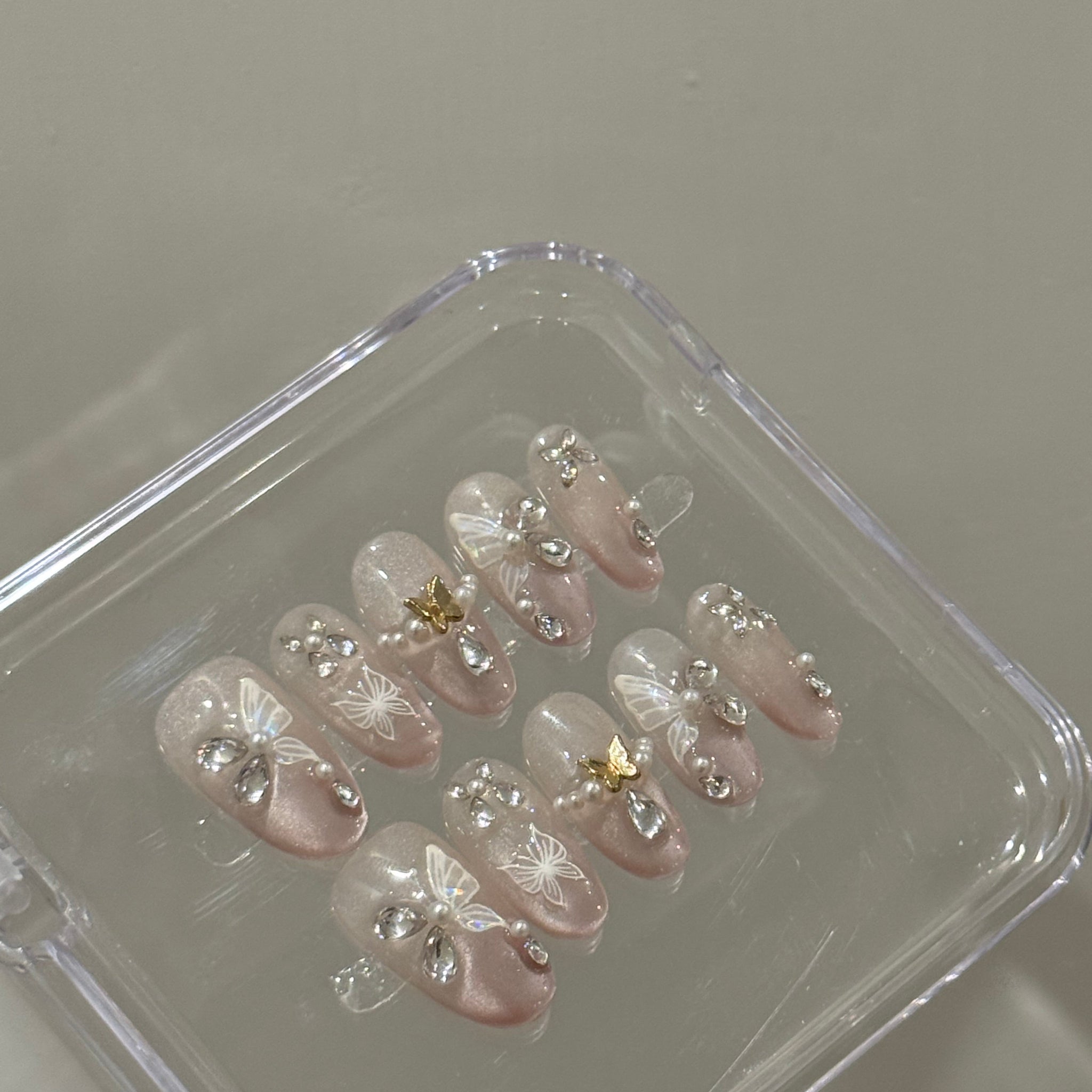 N30 Pink Jelly Butterfly Nails Set