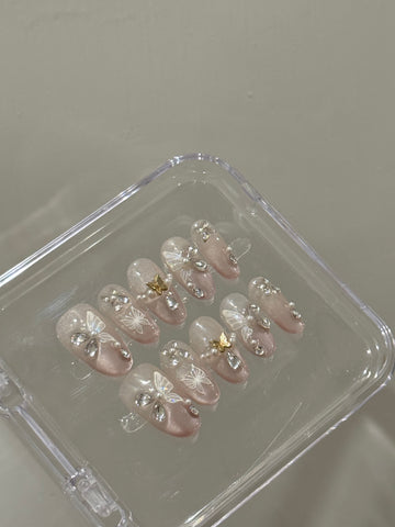 N30 Pink Jelly Butterfly Nails Set