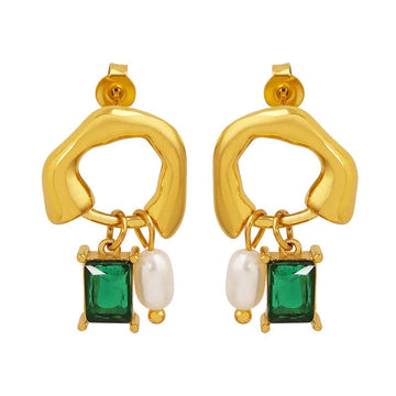 Emerald Pearl Amber Hoops