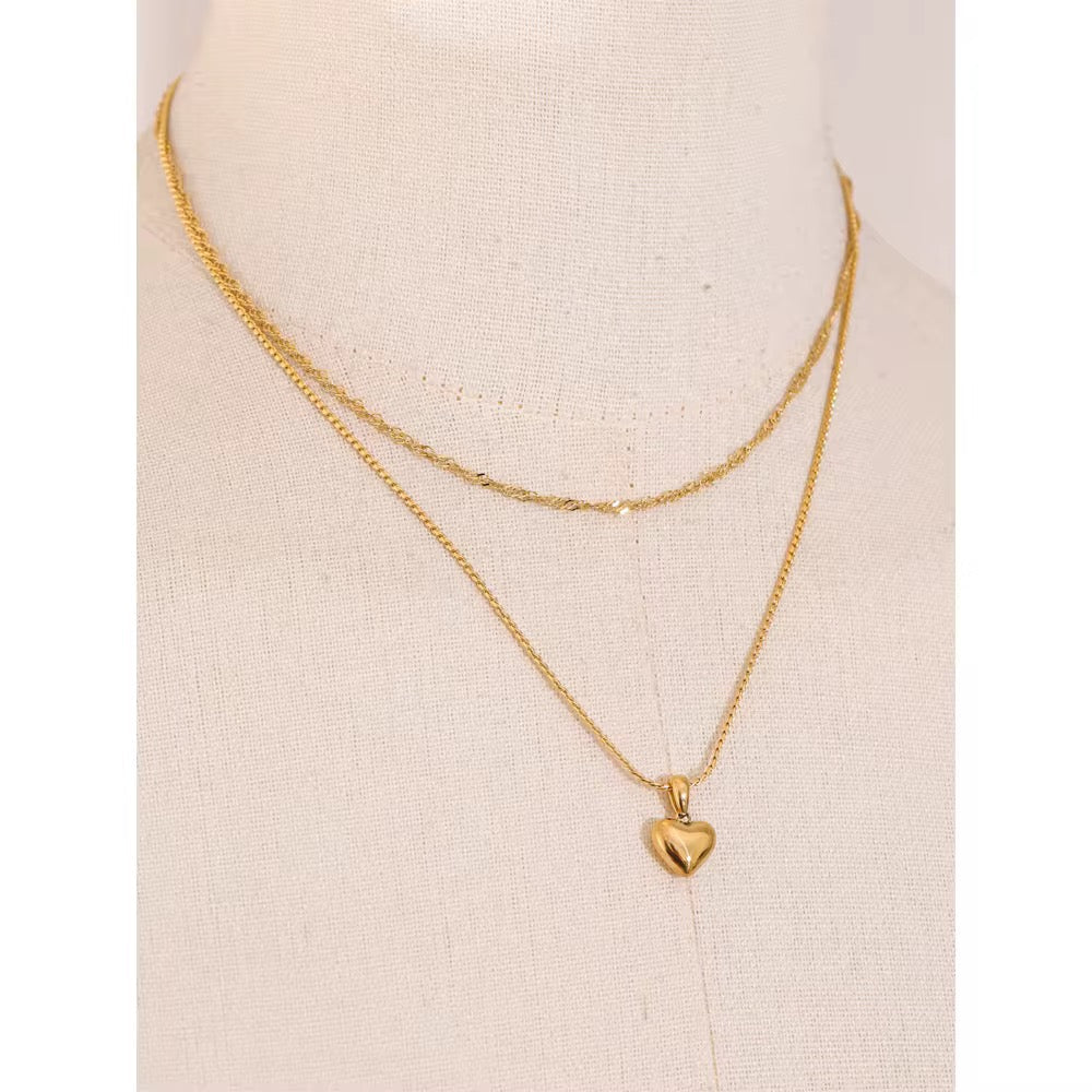 Ripple Heart Double Layer Necklace