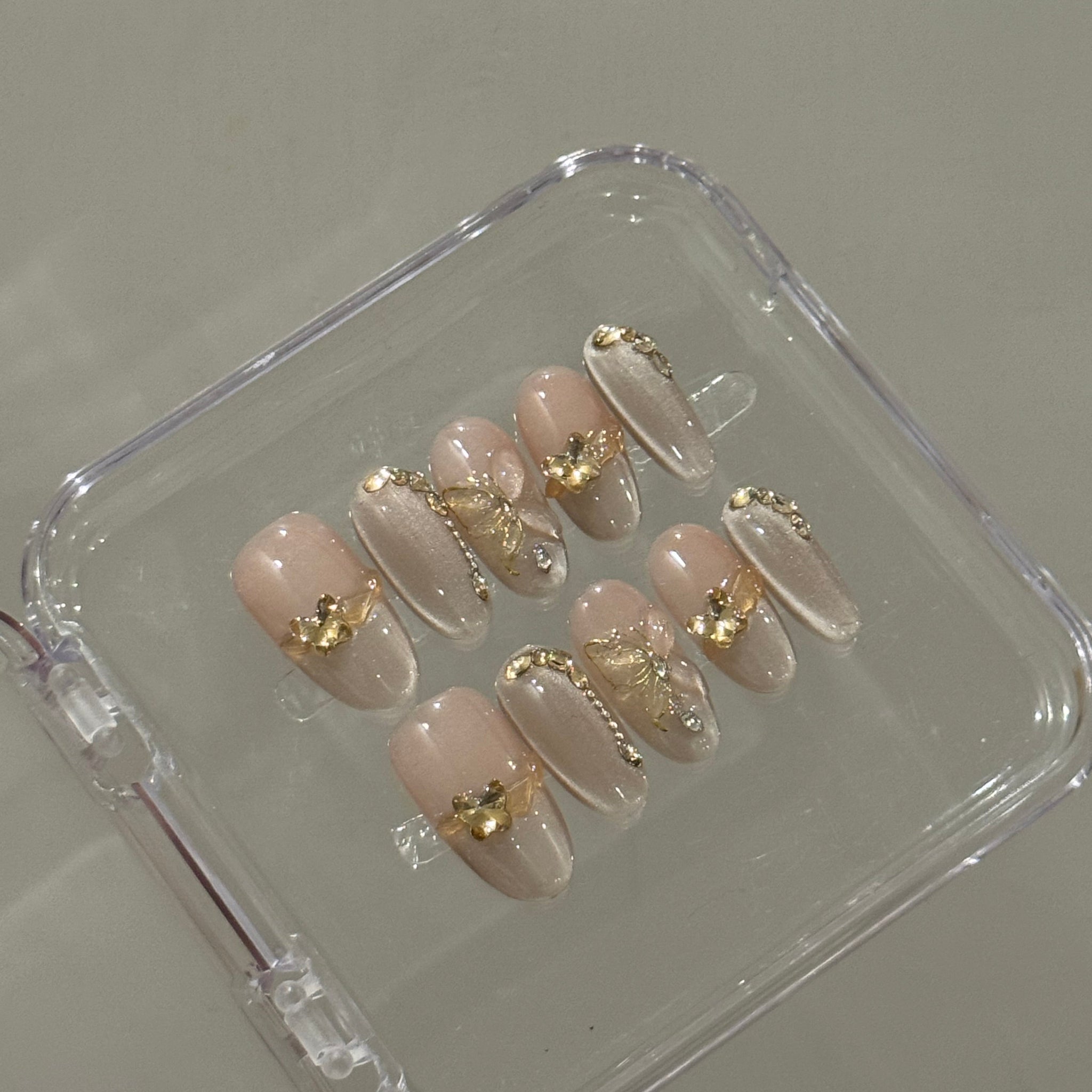 N29 Gold Jelly Butterfly Nails Set