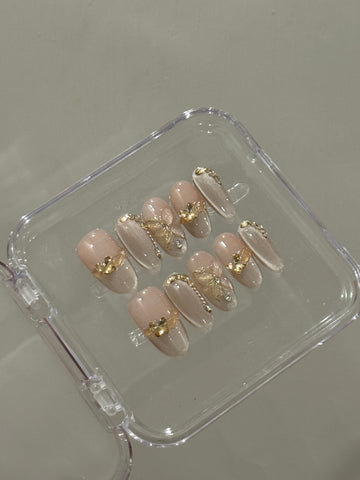 N29 Gold Jelly Butterfly Nails Set