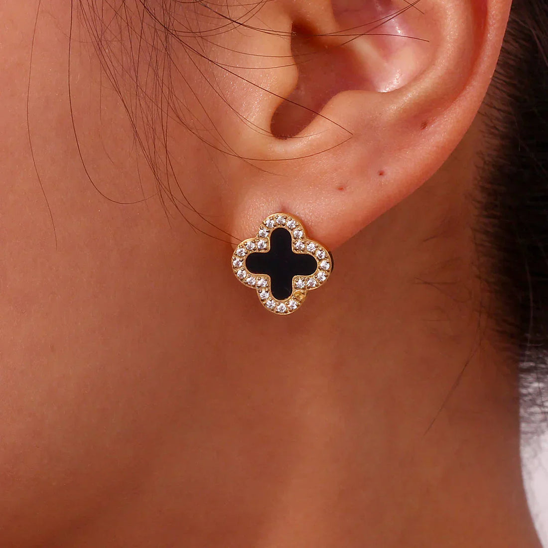 Frosty Black Clover Studs
