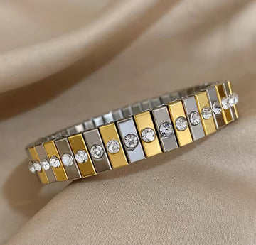 DT Silver Rhinestone Elastic Bangle A41B