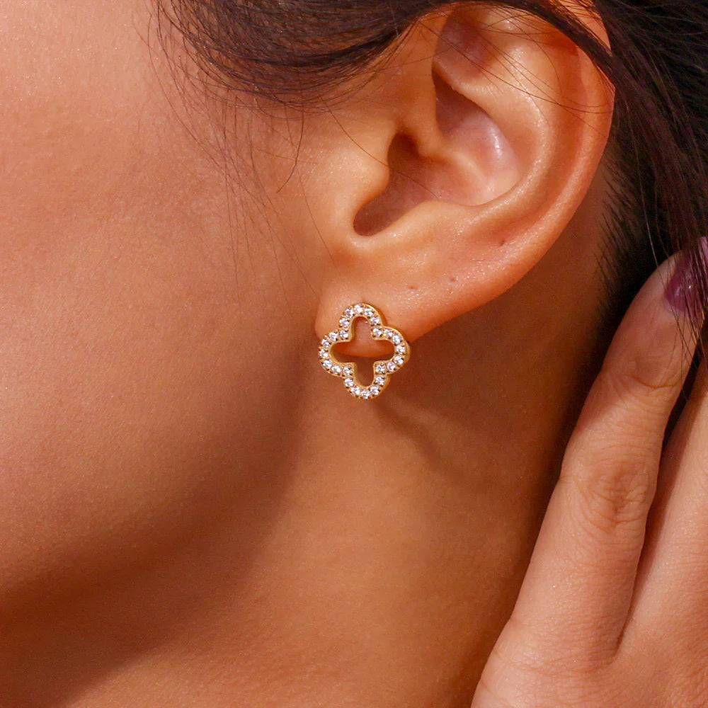 Frosty Gold Clover Studs