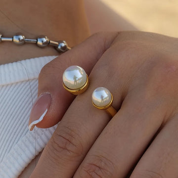 Double Pearl Gold Open Ring
