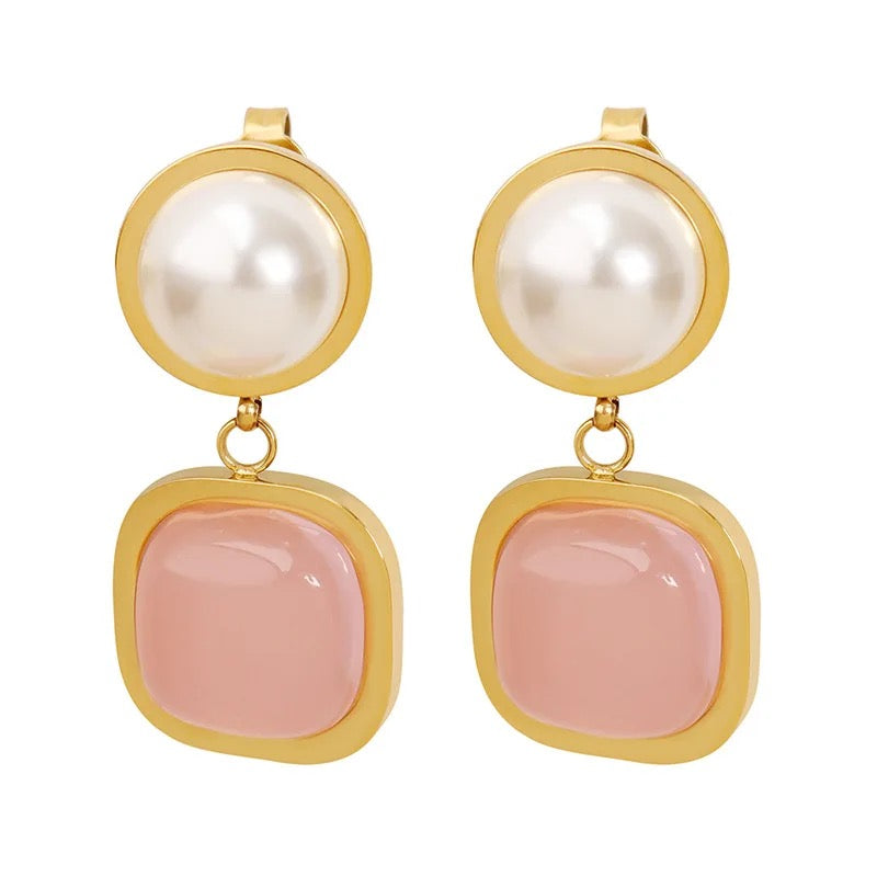 Pink Jade Pearl Earrings