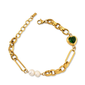 Paperclip Green Heart Bracelet