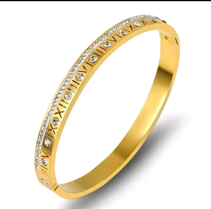316L stainless steel  Roman numeral diamond openable bracelet