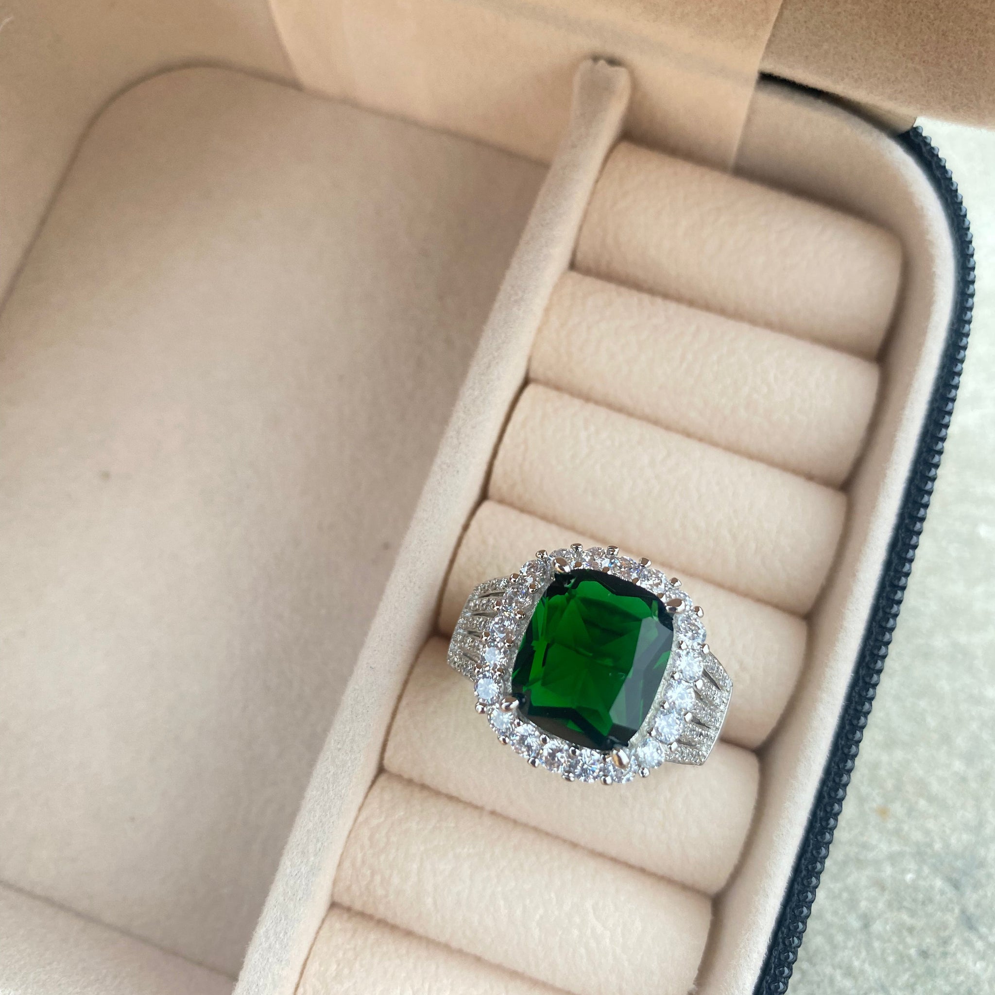 Green Cushion Ring