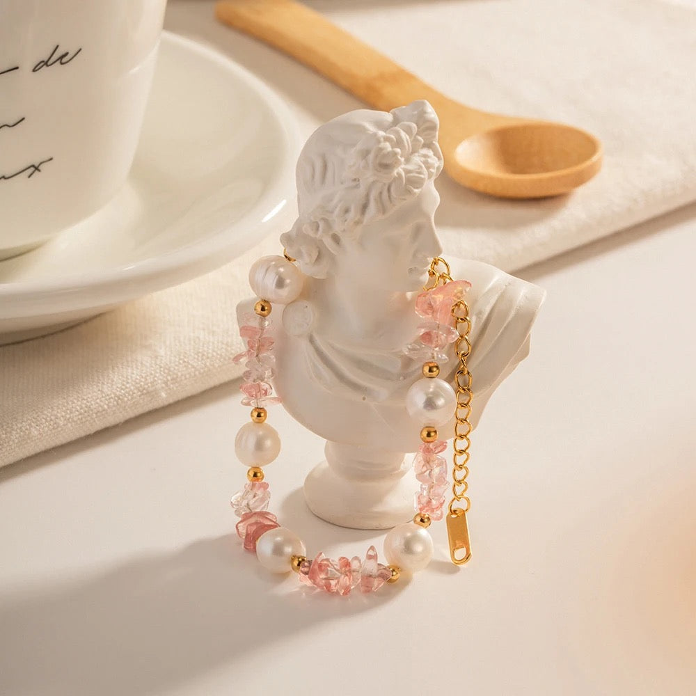 Rose Quartz Pearly Bracelet