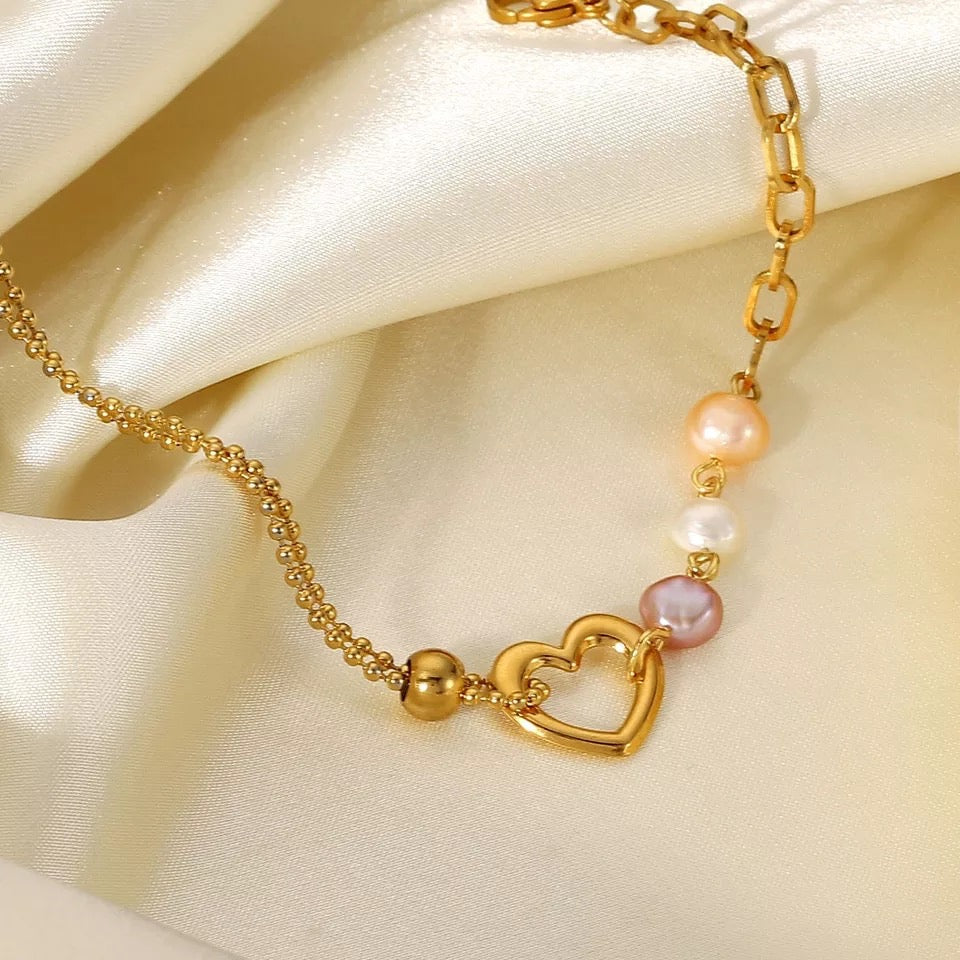 Rose Pink Freshwater Heart Bracelet
